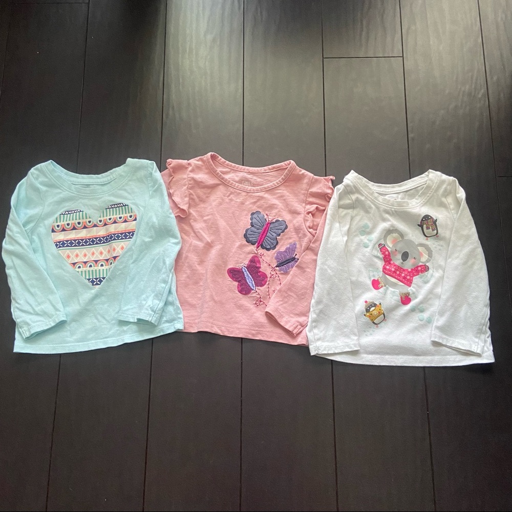 Cat & Jack & Falls Creek 3 baby girl long sleeve cotton t-shirts size 12M EUC